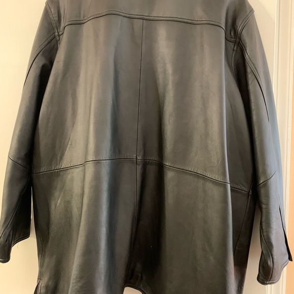 Unisex black leather jacket button down - Picture 7 of 15